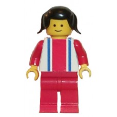 ver007 Vertical Lines Red - Blue - Red Arms - Red Legs, Black Pigtails Hair 